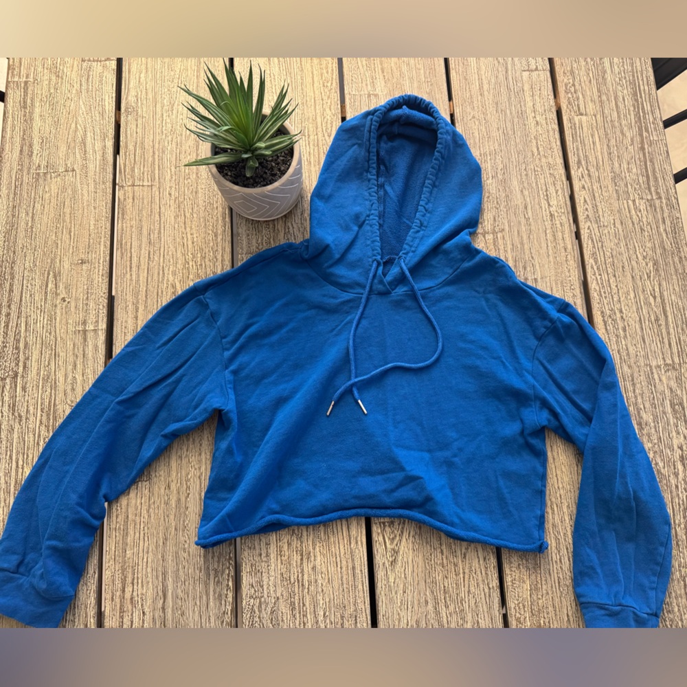 Women's Lightweight Cropped Hoodie, Blue, Size Large